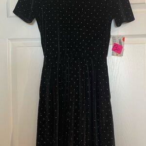 Lularoe Black Silver Beaded Velvet Dress with pockets